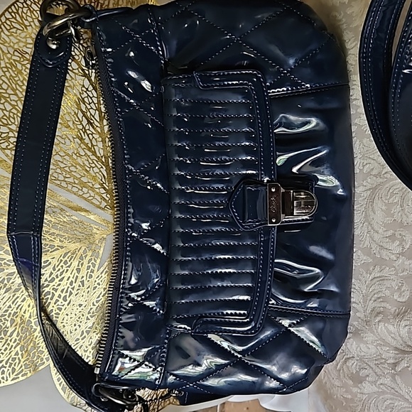 Coach Vintage POPPY Blue Patent Leather Quilted Small Shoulder Bag - Picture 4 of 12